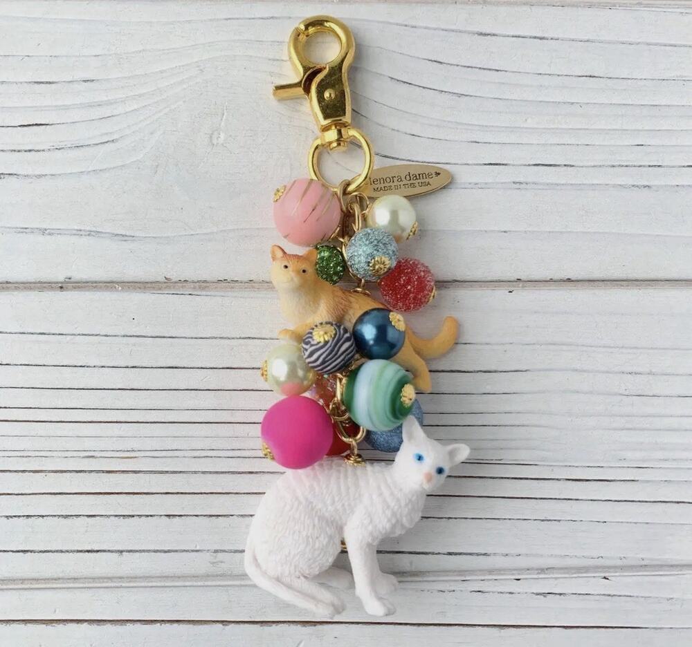 Lenora Dame Here Kitty Kitty Cat Goldtone Chunky Purse Charm Keychain NWT